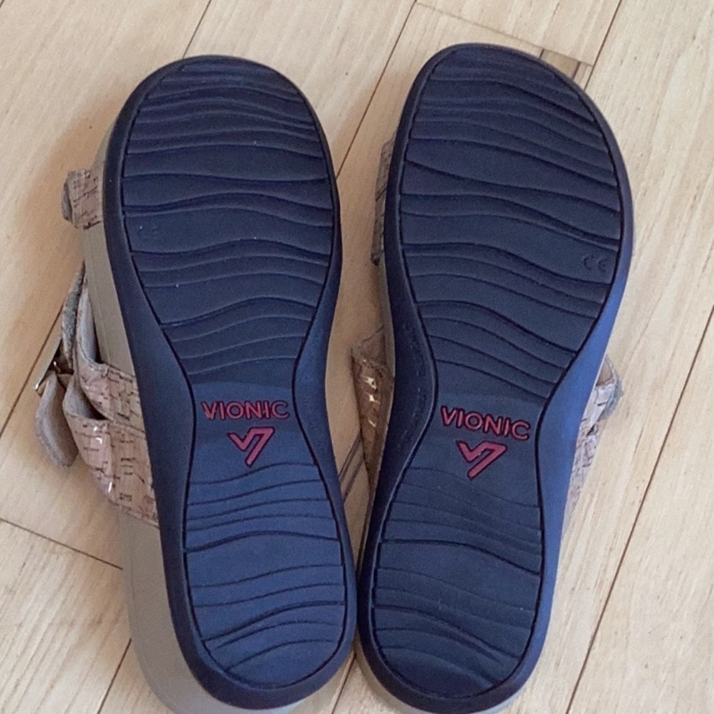 Vionic Pacific Rio Tan Gold Cork Adjustable Strap Platform Sandals, women’s 9 - Picture 13 of 16